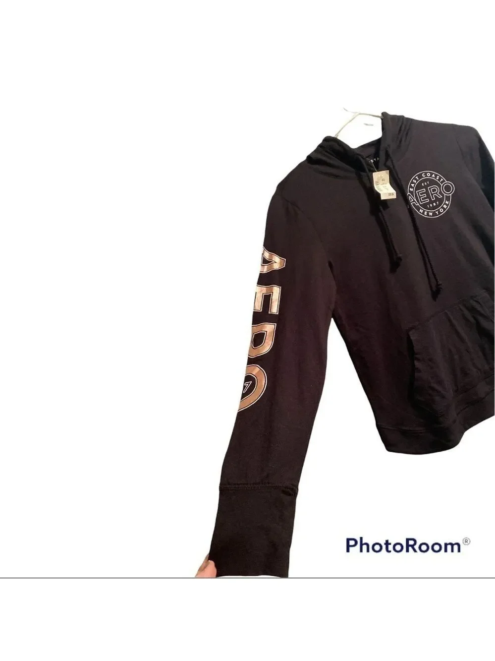 Aeropostale Black & Metallic Hoodie Shirt Girl’s Medium Long Sleeve NWT!!
